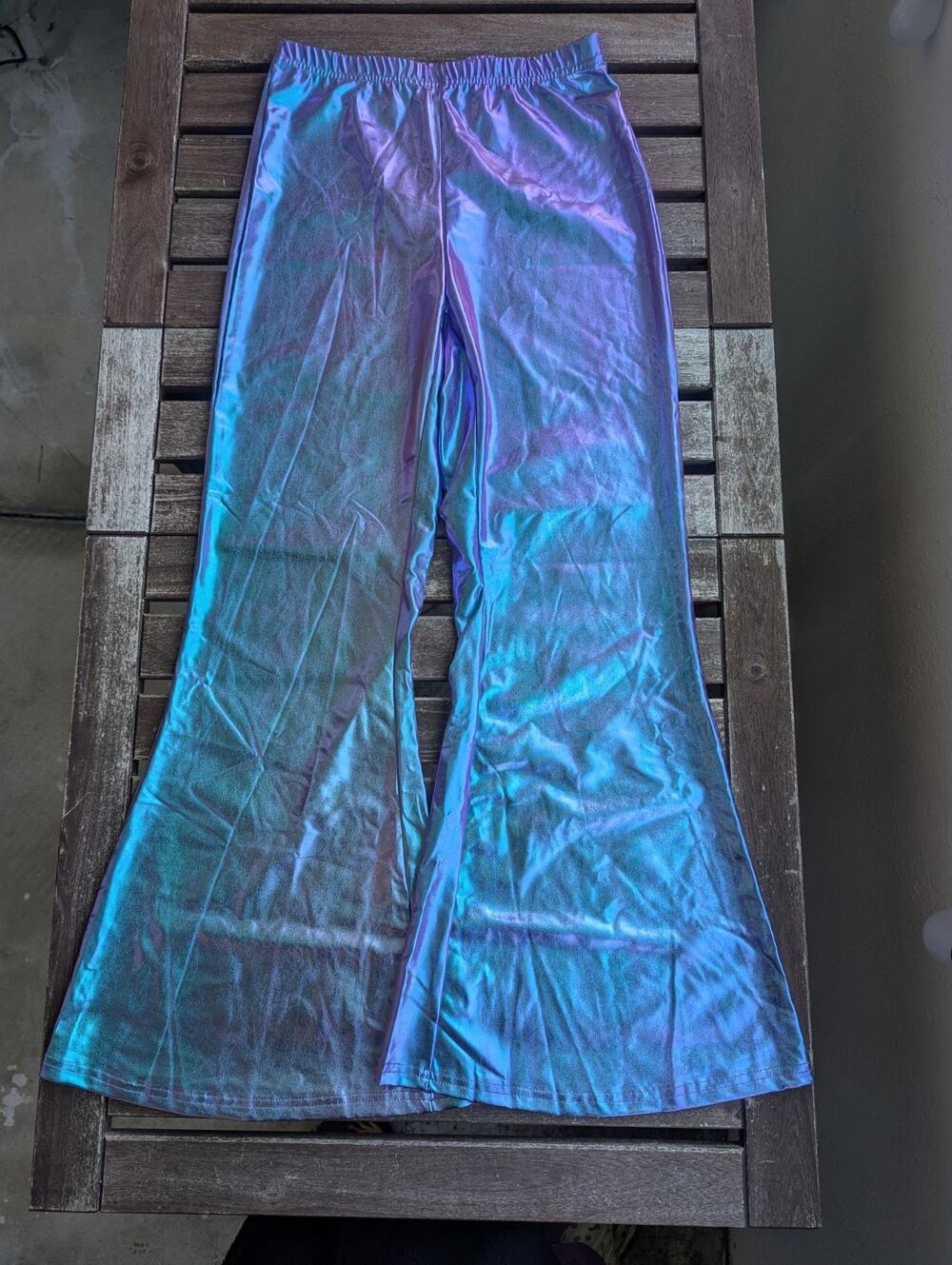💜NWOT Iridescent Purple Metallic Bell Bottom Flare Pants